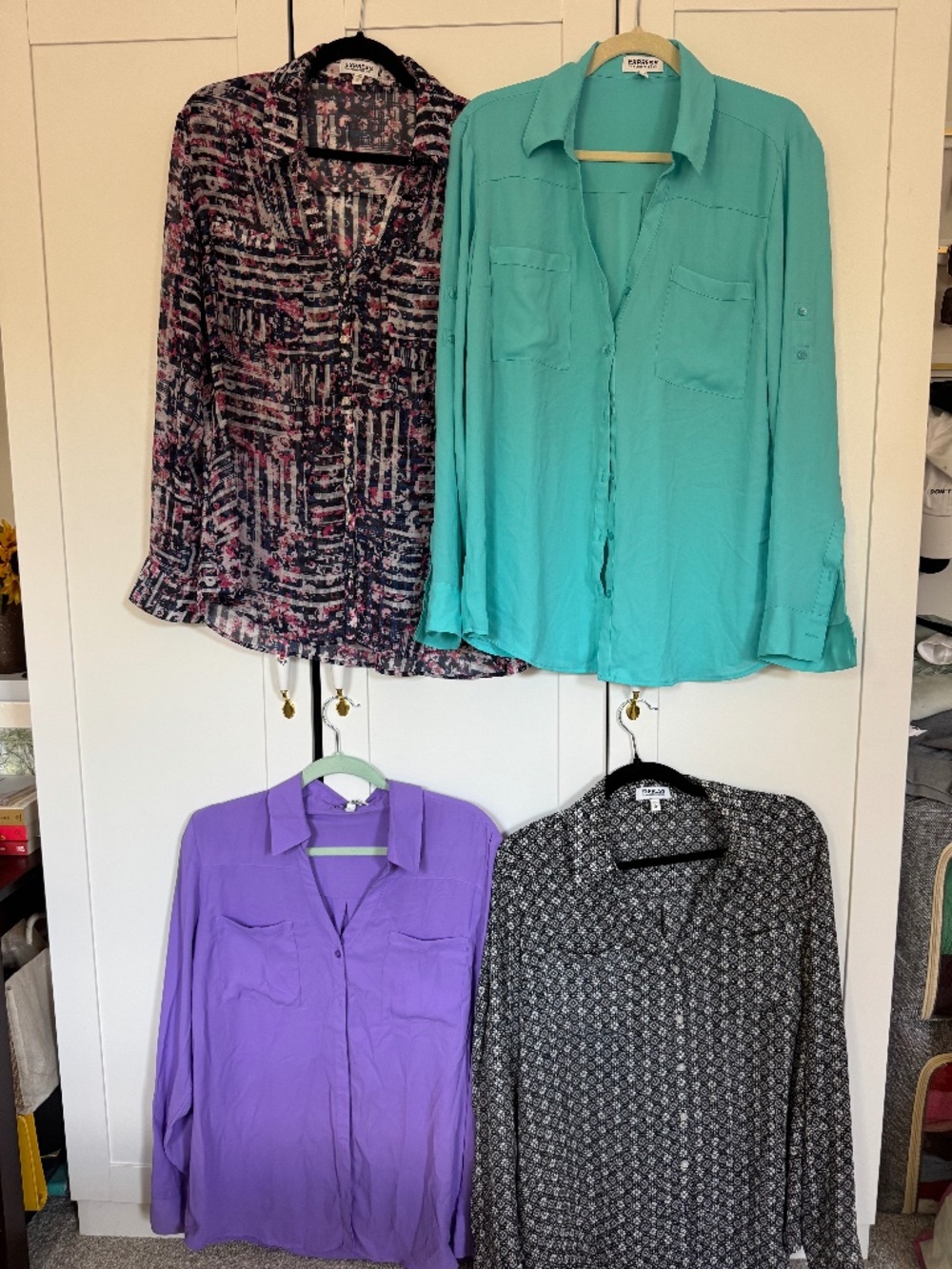 Express Portofino Shirt Set of 4 XL Printed Solid Button Down Blouses